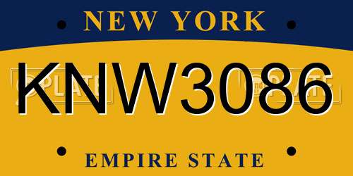 KNW3086 New York License Plate