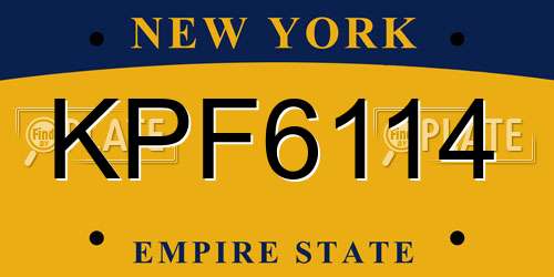 KPF6114 New York License Plate