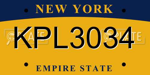 KPL3034 New York License Plate