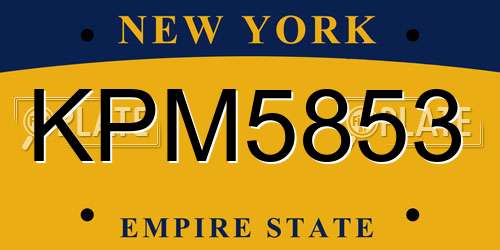 KPM5853 New York License Plate