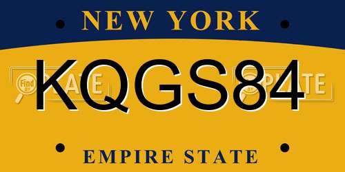 KQGS84 New York License Plate