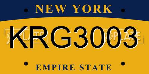 KRG3003 New York License Plate