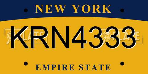 KRN4333 New York License Plate