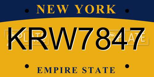 KRW7847 New York License Plate