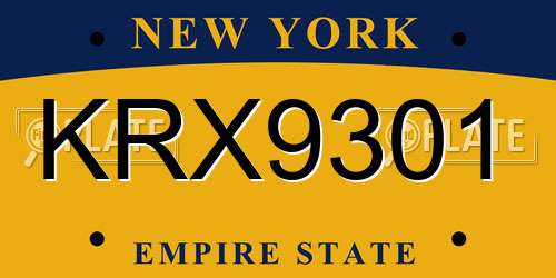 KRX9301 New York License Plate