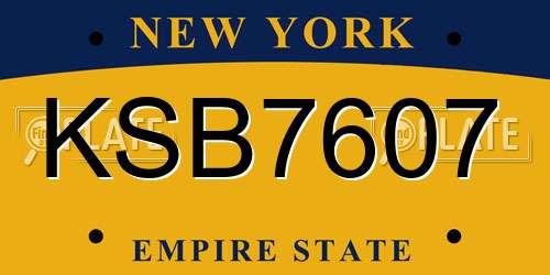 KSB7607 New York License Plate