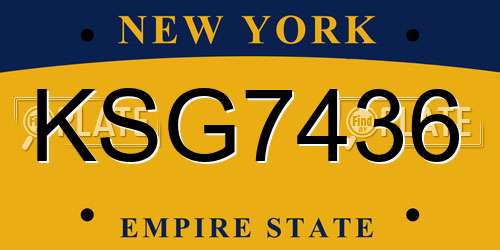 KSG7436 New York License Plate
