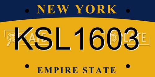 KSL1603 New York License Plate