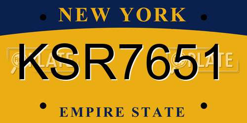 KSR7651 New York License Plate
