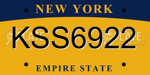 KSS6922 New York License Plate