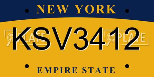 KSV3412 New York License Plate