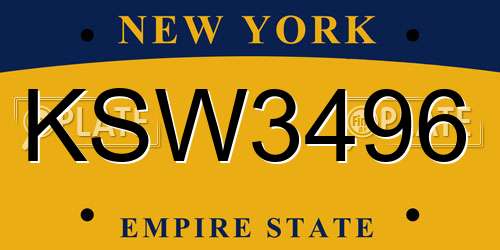 KSW3496 New York License Plate