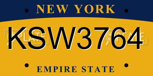 KSW3764 New York License Plate