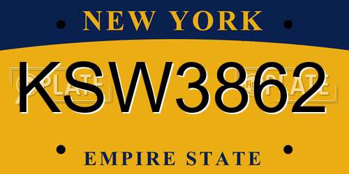 KSW3862 New York License Plate