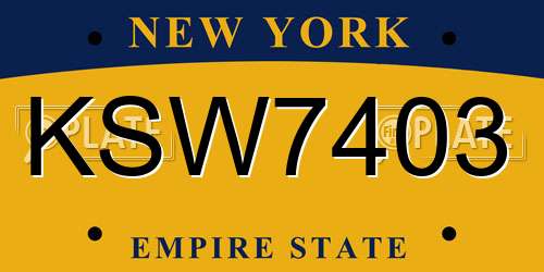KSW7403 New York License Plate