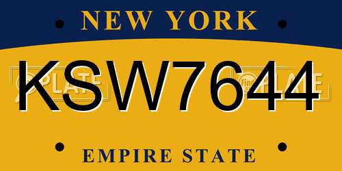 KSW7644 New York License Plate