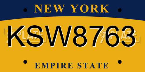 KSW8763 New York License Plate