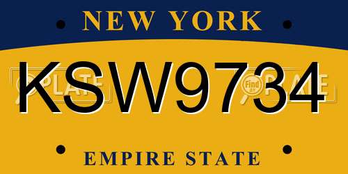 KSW9734 New York License Plate
