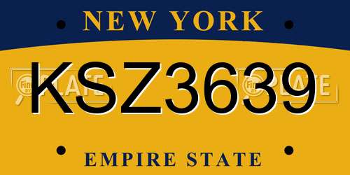KSZ3639 New York License Plate