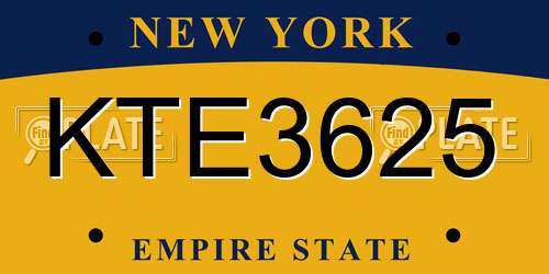 KTE3625 New York License Plate