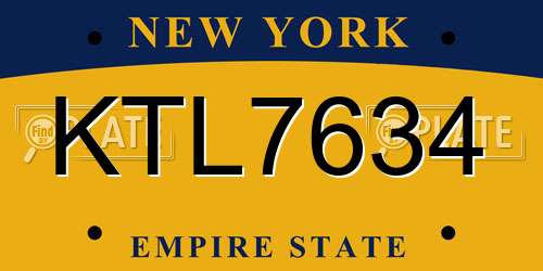 KTL7634 New York License Plate
