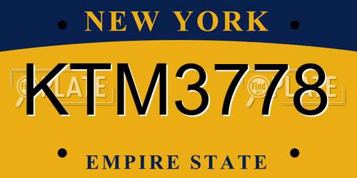 KTM3778 New York License Plate