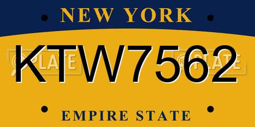 KTW7562 New York License Plate