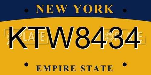 KTW8434 New York License Plate