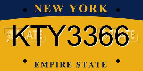 KTY3366 New York License Plate