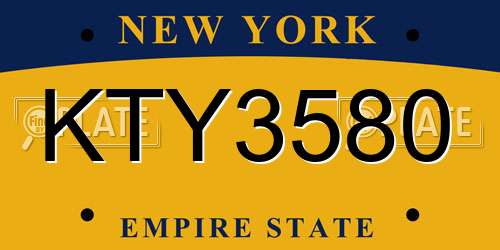 KTY3580 New York License Plate