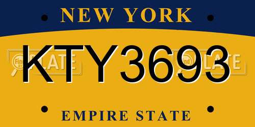 KTY3693 New York License Plate
