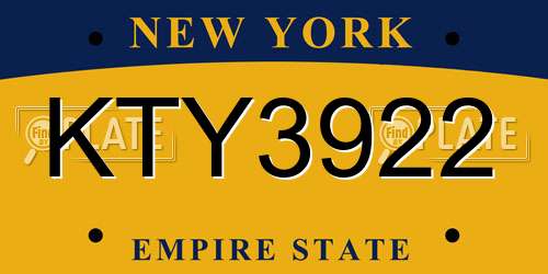 KTY3922 New York License Plate