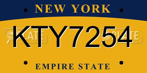 KTY7254 New York License Plate