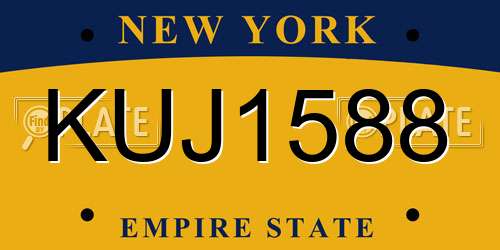 KUJ1588 New York License Plate