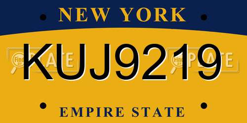 KUJ9219 New York License Plate