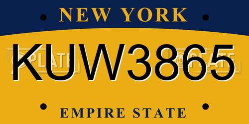 KUW3865 New York License Plate