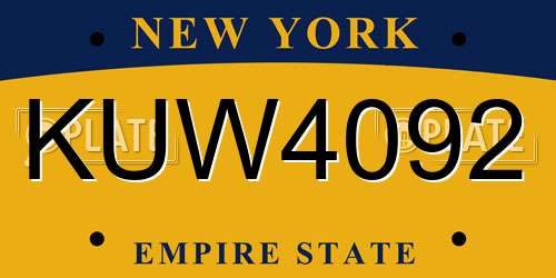 KUW4092 New York License Plate