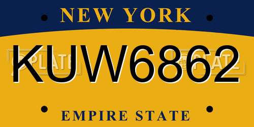 KUW6862 New York License Plate