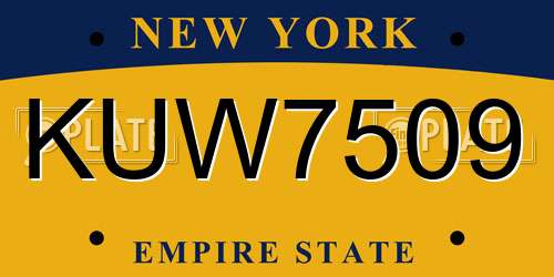 KUW7509 New York License Plate