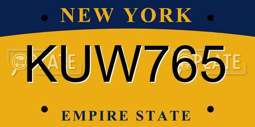 KUW765 New York License Plate