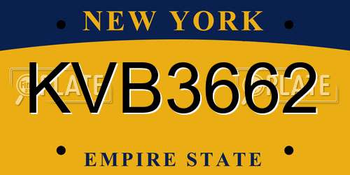 KVB3662 New York License Plate