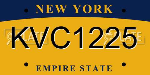 KVC1225 New York License Plate