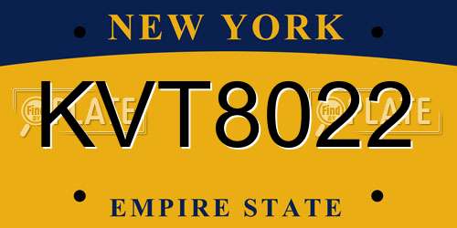KVT8022 New York License Plate