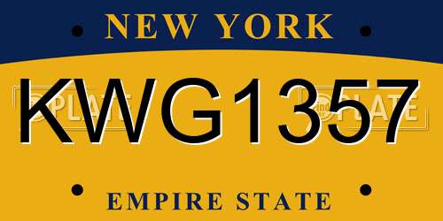 KWG1357 New York License Plate