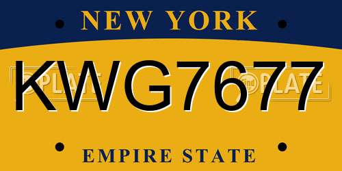 KWG7677 New York License Plate