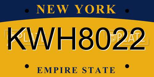 KWH8022 New York License Plate