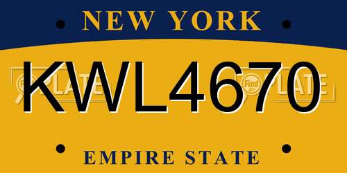 KWL4670 New York License Plate
