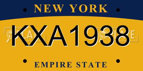 KXA1938 New York License Plate
