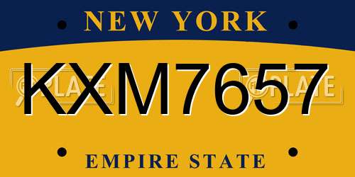 KXM7657 New York License Plate