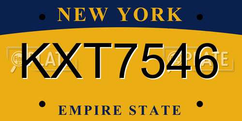 KXT7546 New York License Plate